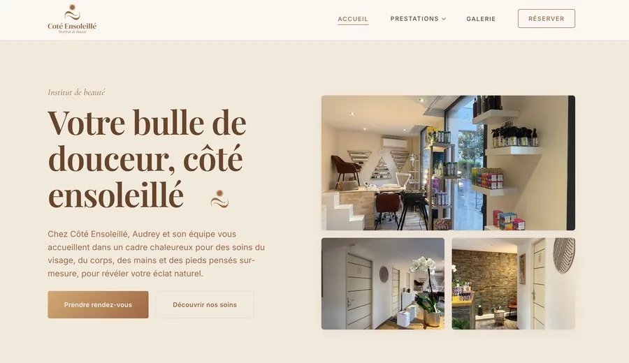 Page d'accueil du site Côté Ensoleillé, Site vitrine réalisé à Sanary-sur-Mer